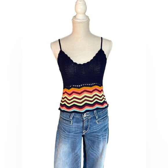 Y2K Crochet Spaghetti Strap Cami Tank Top XS - Picture 1 of 8